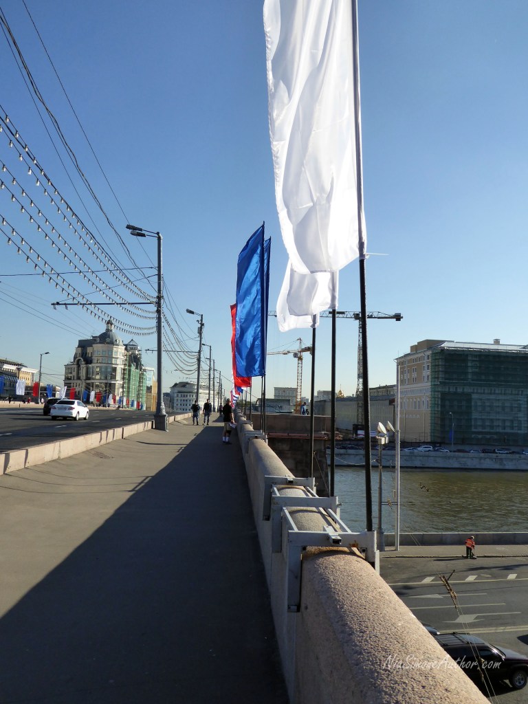Lots of flags on the bridges around Red Square