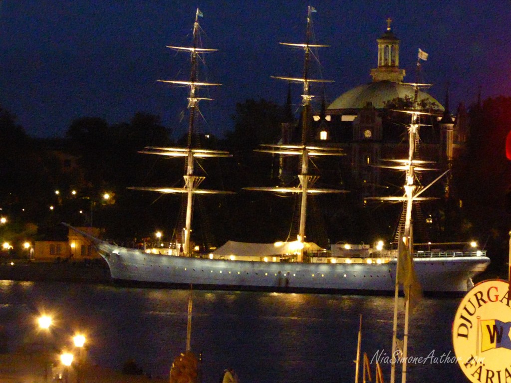 I was so enamored by this boat, which was moored by Skeppsholmen Island, where we were staying!  But later I learned it was a party boat when it's loud music thumped for several hours...Only on Friday and Saturday, though, but one couldn't escape the deep bass thumping. 