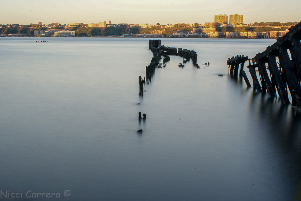 Old railway ties with New Jersey in the backgroun