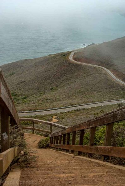 Looking down on a road from the Marin Headlands